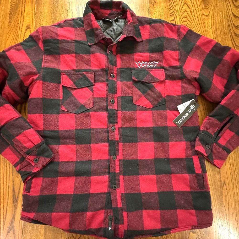 NWT Burnside Red Black Buffalo Plaid Wrench Workz Lined‎ Flannel Work Shacket XL